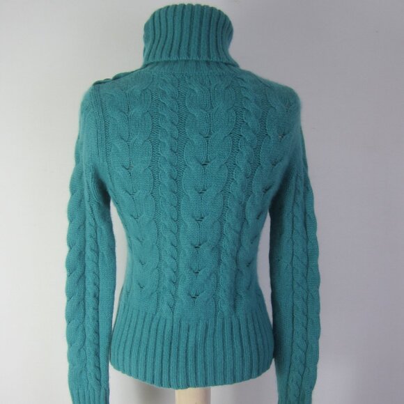Vtg Banana Republic Women Small Turquoise Blue LS Cable Knit Angora Wool Sweater - Picture 11 of 12